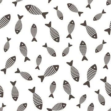 Seamless pattern with striped fish. Vector hand drawn illustration. Illustrazione stock