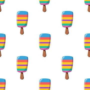Seamless pattern of striped ice cream on a stick. Vector illustration Stock Illustration