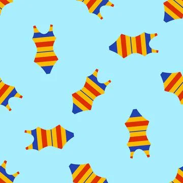 Seamless pattern of a striped swimsuit on a blue background. Illustrazione stock