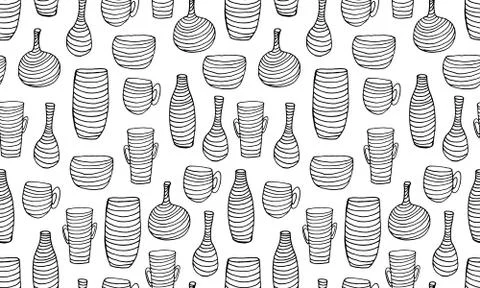 Seamless pattern with striped vases Stock Illustration