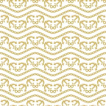 Seamless pattern with stripes and chains. Ongoing backgrounds of marine theme Stock Illustration