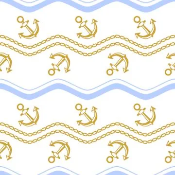 Seamless pattern with stripes and chains. Ongoing backgrounds of marine theme Stock Illustration