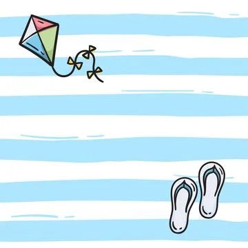 Seamless pattern with stripes, flip flops and kite Stock Illustration