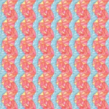 Seamless pattern of stripes of yellow, pink, red, blue triangles, graphic wat Illustrazione stock