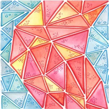 Seamless pattern of stripes of yellow, pink, red, blue triangles with bubbles Stock Illustration