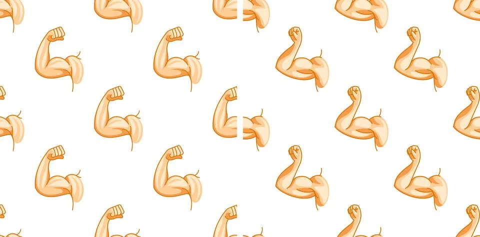 Seamless pattern of strong arms showing biceps on white background Stock Illustration