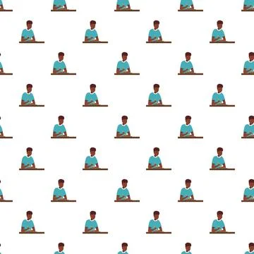 Seamless pattern of student writing at desk for education and learning concep Stock Illustration