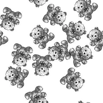 Seamless pattern stuffed teddy bear sketch hand drawn 스톡 일러스트