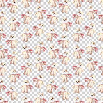 Seamless pattern of stuffed toy, plush fox hand drawn with colored pencils 스톡 일러스트