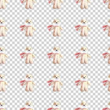 Seamless pattern of stuffed toy, plush fox hand drawn with colored pencils 스톡 일러스트