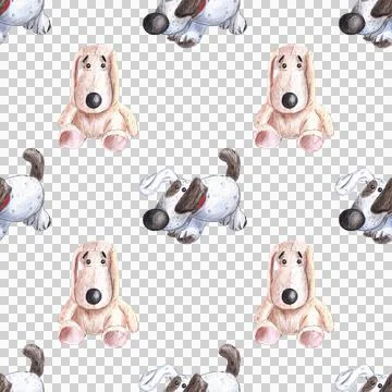 Seamless pattern of stuffed toys, plush puppies hand drawn with colored pencils Stock Illustration