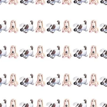 Seamless pattern of stuffed toys, plush puppies hand drawn with colored pencils Stock Illustration
