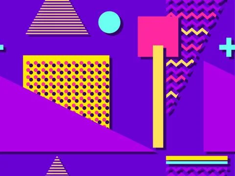 Seamless pattern in the style of the 80s and 90s with geometric shapes and me Stock Illustration