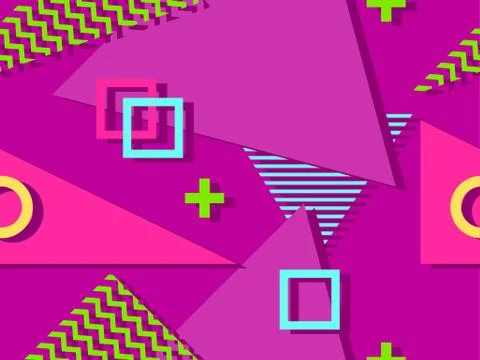 Seamless pattern in the style of the 80s and 90s with geometric shapes and me Stock Illustration
