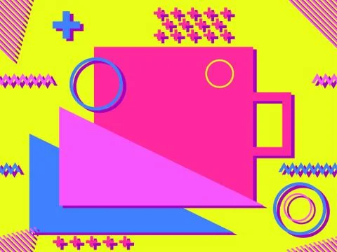 Seamless pattern in the style of the 80s and 90s with geometric shapes and me Stock Illustration
