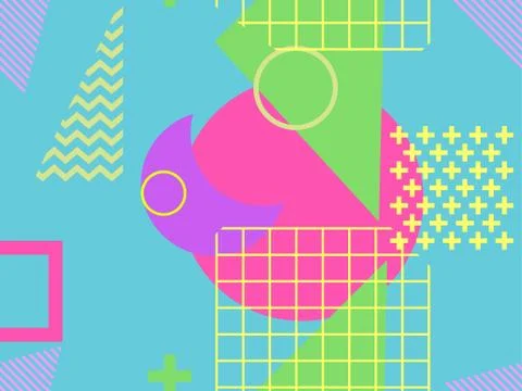 Seamless pattern in the style of the 80s and 90s with geometric shapes and me Stock Illustration