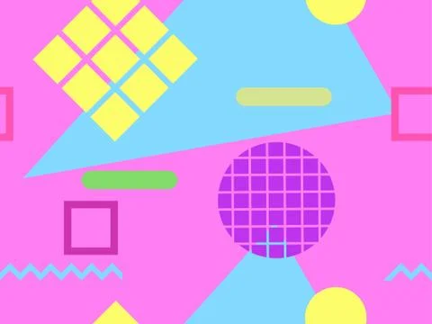 Seamless pattern in the style of the 80s and 90s with geometric shapes and me Stock Illustration