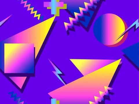 Seamless pattern in the style of the 80s and 90s with colorful gradient geome イラスト素材