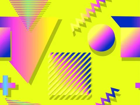 Seamless pattern in the style of the 80s and 90s with colorful gradient geome Illustrazione stock