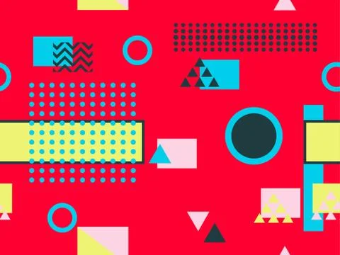 Seamless pattern in the style of the 80s and 90s with geometric shapes and me Illustrazione stock
