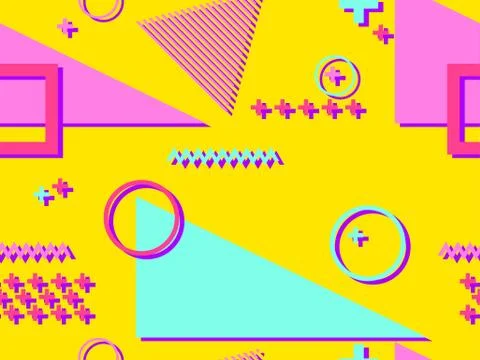 Seamless pattern in the style of the 80s and 90s with geometric shapes and me Stock Illustration
