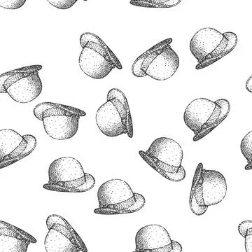 Seamless pattern style bowler hat sketch hand drawn Stock Illustration