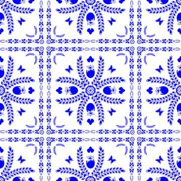 Seamless pattern in the style of Dutch tiles Stock Illustration