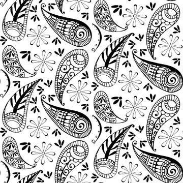 Seamless pattern in style hand draw, doodle, zentangl, India Stock Illustration