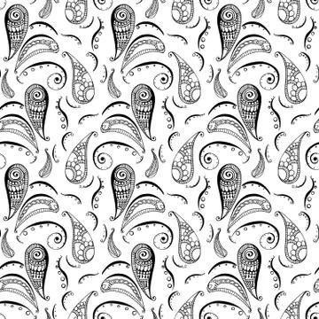 Seamless pattern in style hand draw, doodle, zentangl, India Stock Illustration