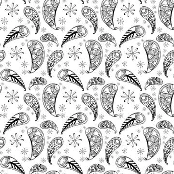 Seamless pattern in style hand draw, doodle, zentangl, India Stock Illustration