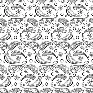 Seamless pattern in style hand draw, doodle, zentangl, India Stock Illustration
