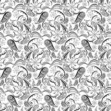 Seamless pattern in style hand draw, doodle, zentangl, India Stock Illustration
