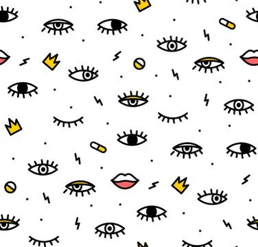 Seamless pattern in the style of psychedelic eyes. Stock Illustration