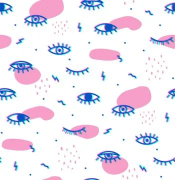 Seamless pattern in the style of psychedelic eyes. Stock Illustration