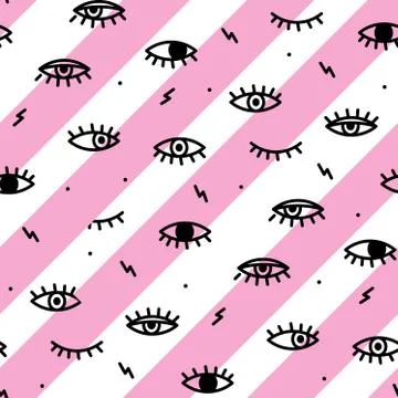 Seamless pattern in the style of psychedelic eyes. Stock Illustration