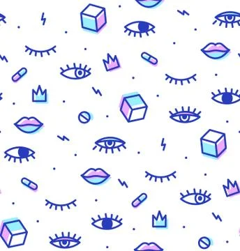 Seamless pattern in the style of psychedelic eyes Stock Illustration