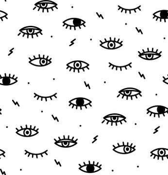 Seamless pattern in the style of psychedelic eyes. Stock Illustration