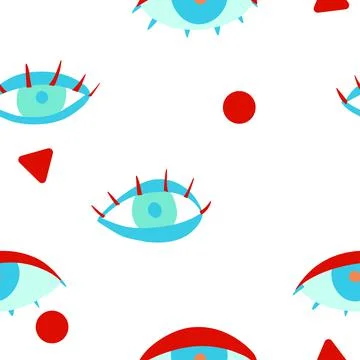 Seamless pattern in the style of psychedelic eyes. Template for fashion with Stock Illustration