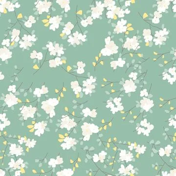 Seamless pattern with styled spring cherry blossoms Stock Illustration