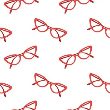 Seamless pattern with stylish red cat eye eyeglasses on white background Stock Illustration