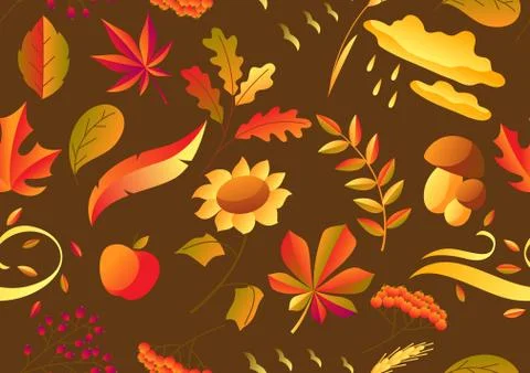 Seamless pattern with stylized autumn items. Stock Illustration