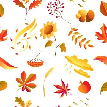 Seamless pattern with stylized autumn items. Stock Illustration