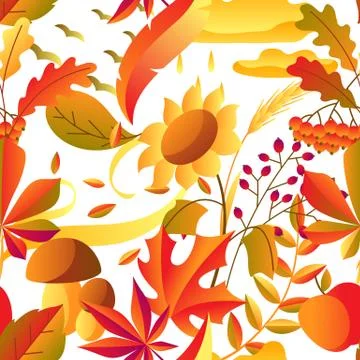Seamless pattern with stylized autumn items. Stock Illustration