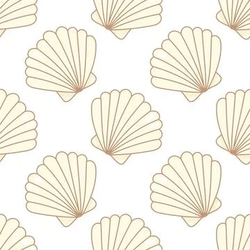 Seamless pattern with stylized beige seashells 스톡 일러스트