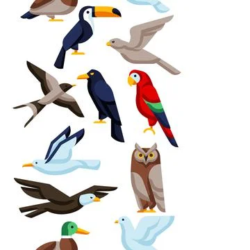 Seamless pattern with stylized birds. Image of wild birds in simple style. Stock Illustration