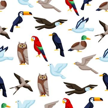 Seamless pattern with stylized birds. Image of wild birds in simple style. イラスト素材
