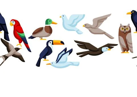 Seamless pattern with stylized birds. Image of wild birds in simple style. 스톡 일러스트