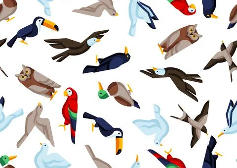 Seamless pattern with stylized birds. Image of wild birds in simple style. イラスト素材