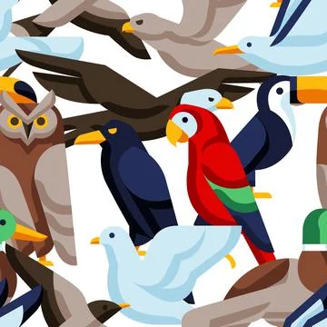 Seamless pattern with stylized birds. Image of wild birds in simple style. Stockillustratie