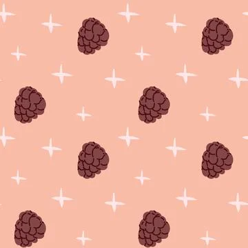 Seamless pattern of stylized blackberries and stars on pink background Stock Illustration